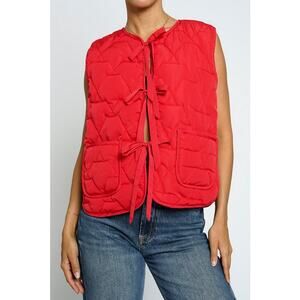Sans Souci Red Padded Puffed Vest Tie Front Winter Small Casual Outdoor Coquette